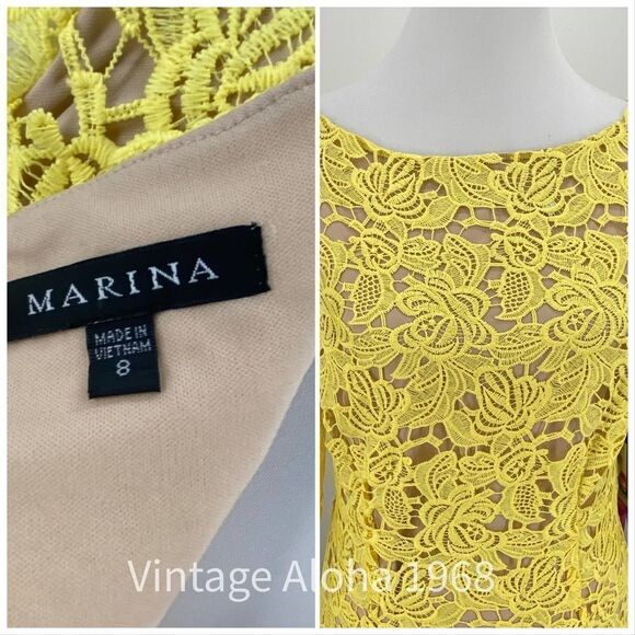 $129 Marina Yellow Lace Sheath Midi Dress NWT - Picture 3 of 7